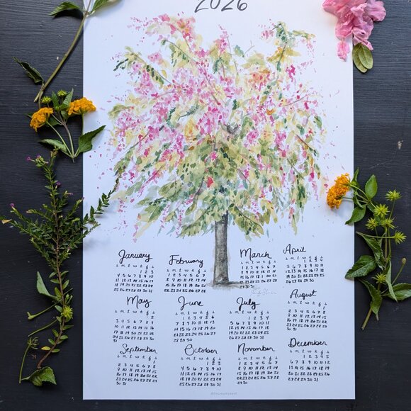 Watercolor Tree 2026 Calendar: Rainbow Shower Art Print Poster - Picture 6 of 6